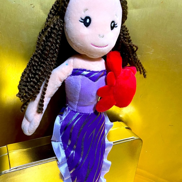 PURPLE MERMAID HOLDING CRAB PLUSH BY THE PETTING ZOO DOLL HAS EMBROIDERED FACE - Picture 6 of 16